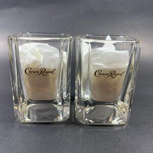 Vintage Crown Royal Canadian Whisky Square Shot Glass Gold Emblem - Set of 2